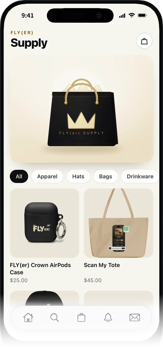 The FLY(er) Supply shop inside the app