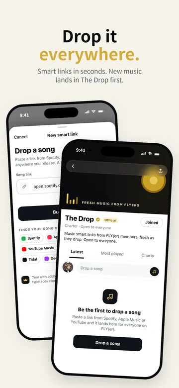 Making a smart link, and The Drop, FLY(er)'s charter for new music.